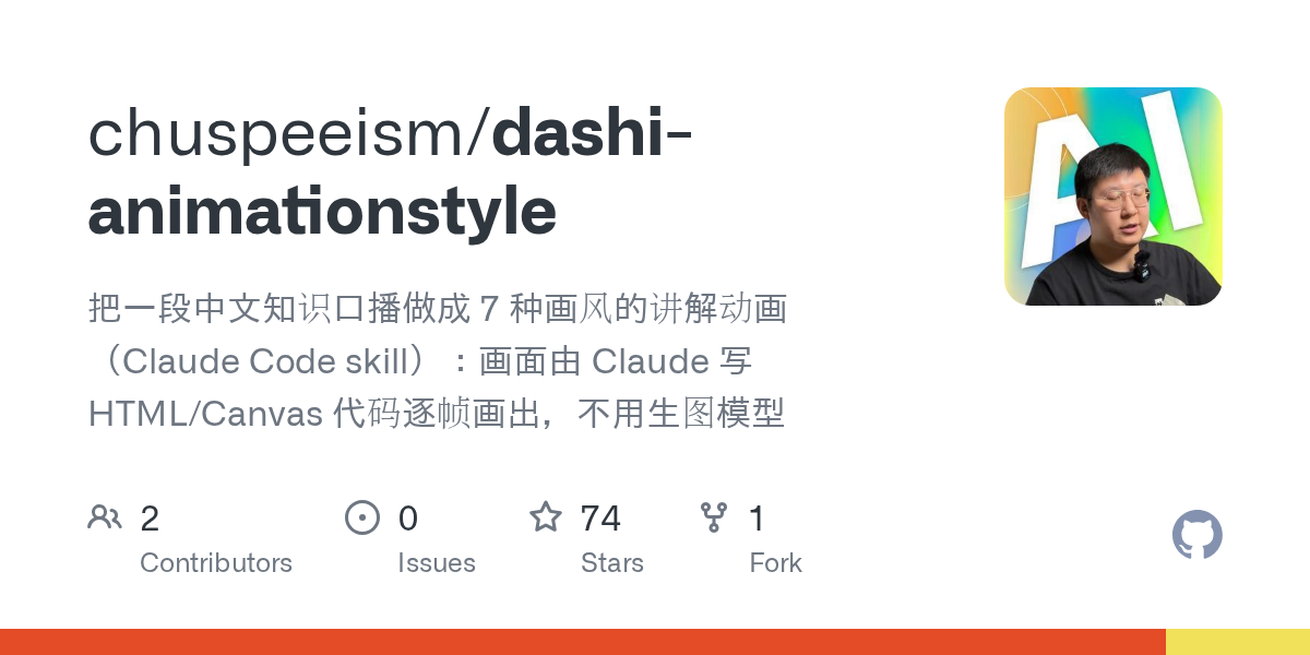 dashi-animationstyle 中文知识口播一键出 7 种画风讲解动画（48 小时内）