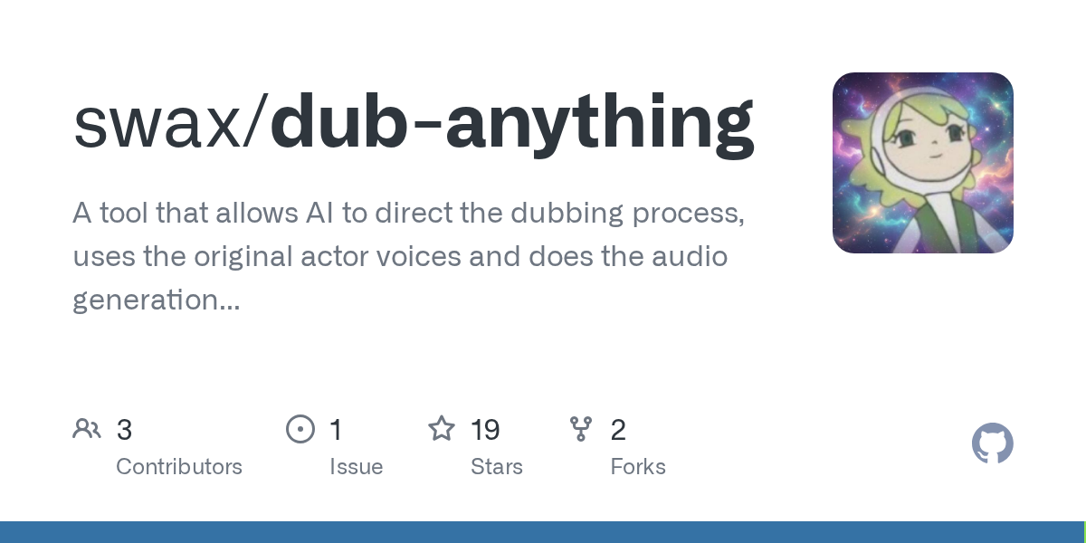 Dub Anything 让 Agent 当配音导演，用演员自己的声音本地配音（48 小时内在 HN 和 Reddit 发布）
